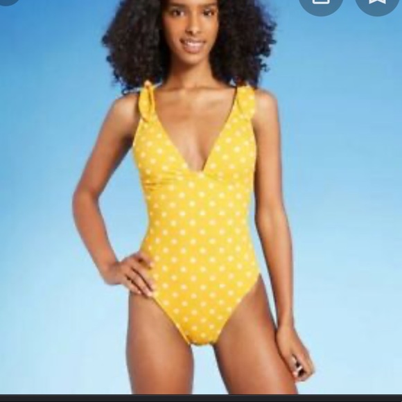 WORN ONCE Shade & Shore Yellow Polka Dot One Piece Bikini - Picture 3 of 4
